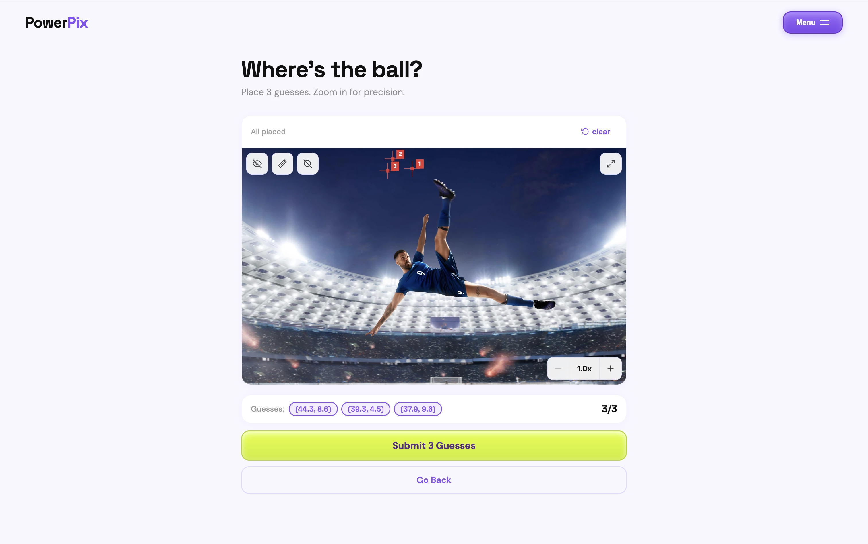 Spot the ball game canvas